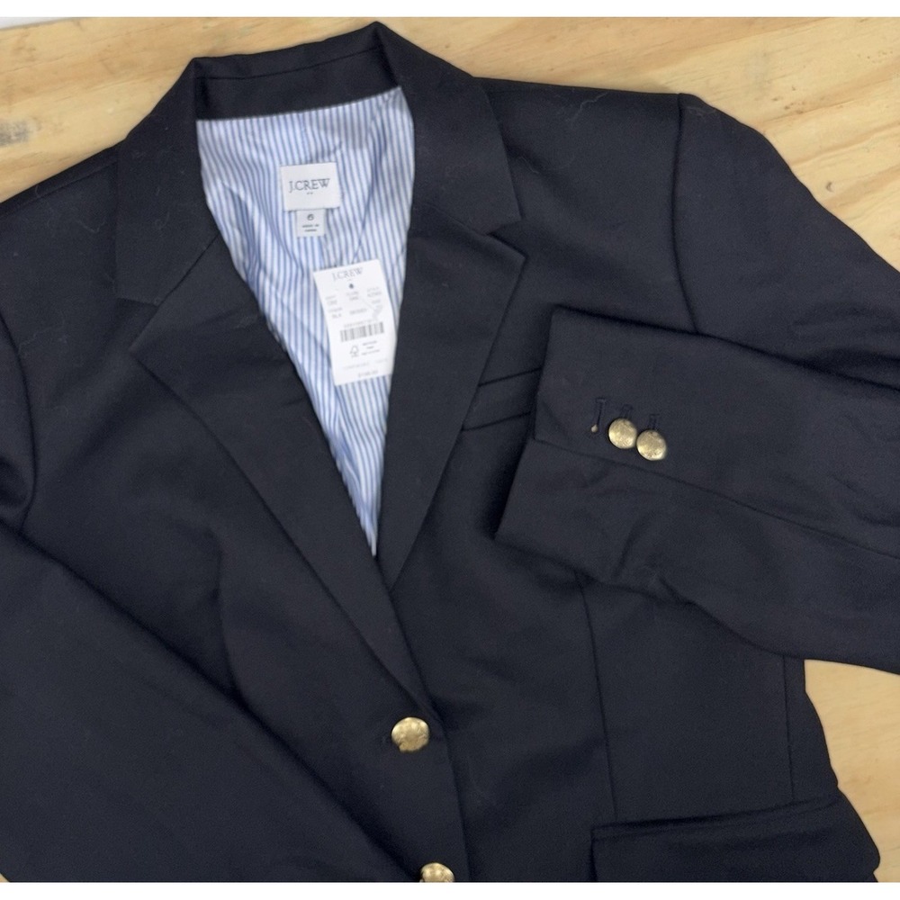 New J Crew Blazer Original Schoolboy Gold Button Jacket Size 6 Wool Blend Black